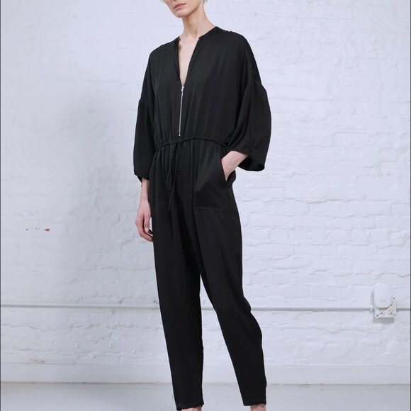 NWT Minimalist Kimono Sleeve Satin Black Jumpsuit Size M